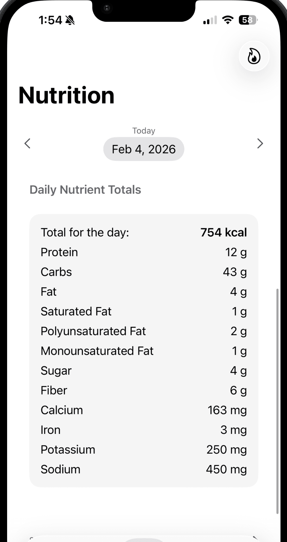 Personal Fitness Log screen 3